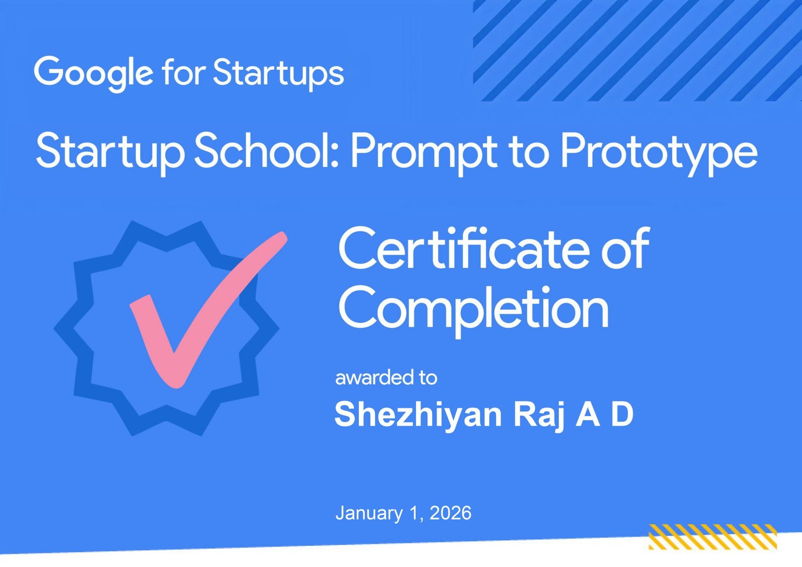 Google for Startups certificate